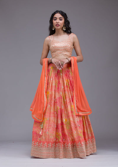 Peach Sequins Georgette Readymade Lehenga-Koskii