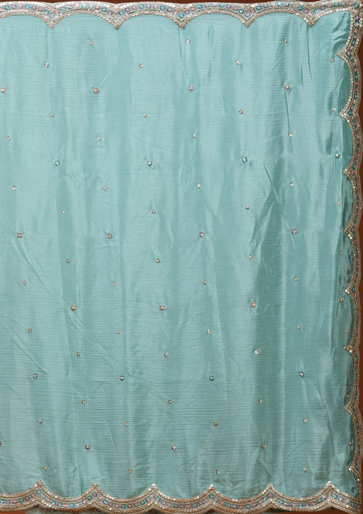 Lavender Threadwork Semi Crepe Readymade Lehenga_Koskii