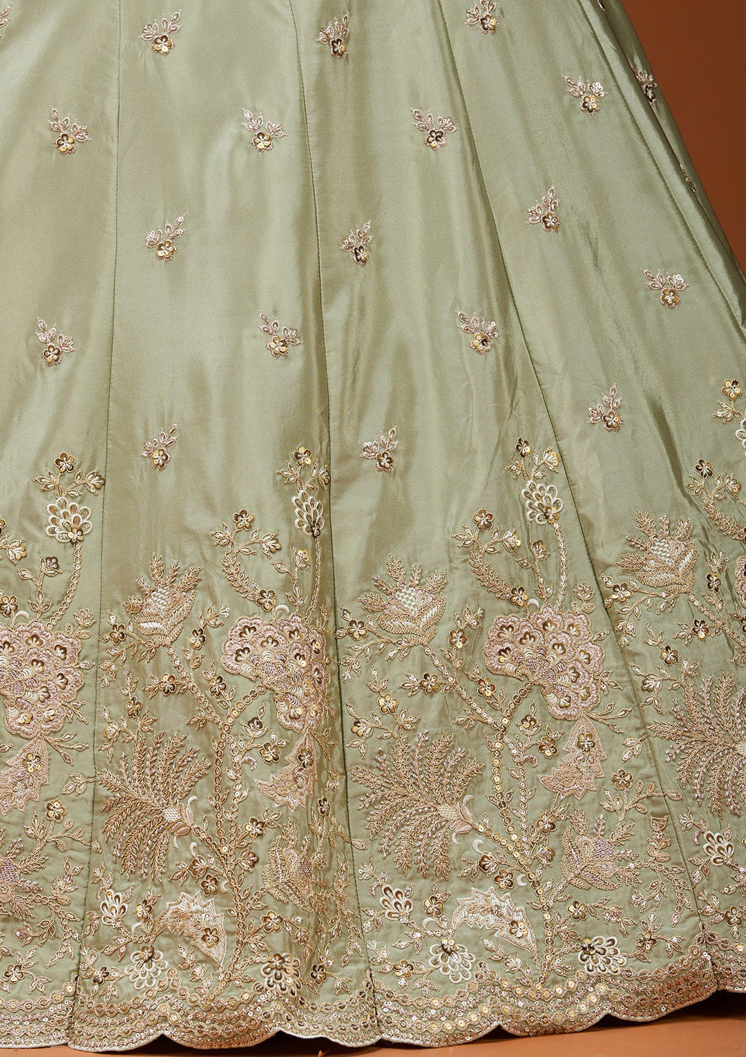 Pista Green Cording Satin Readymade Lehenga_Koskii