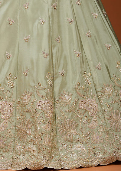 Pista Green Cording Satin Readymade Lehenga_Koskii
