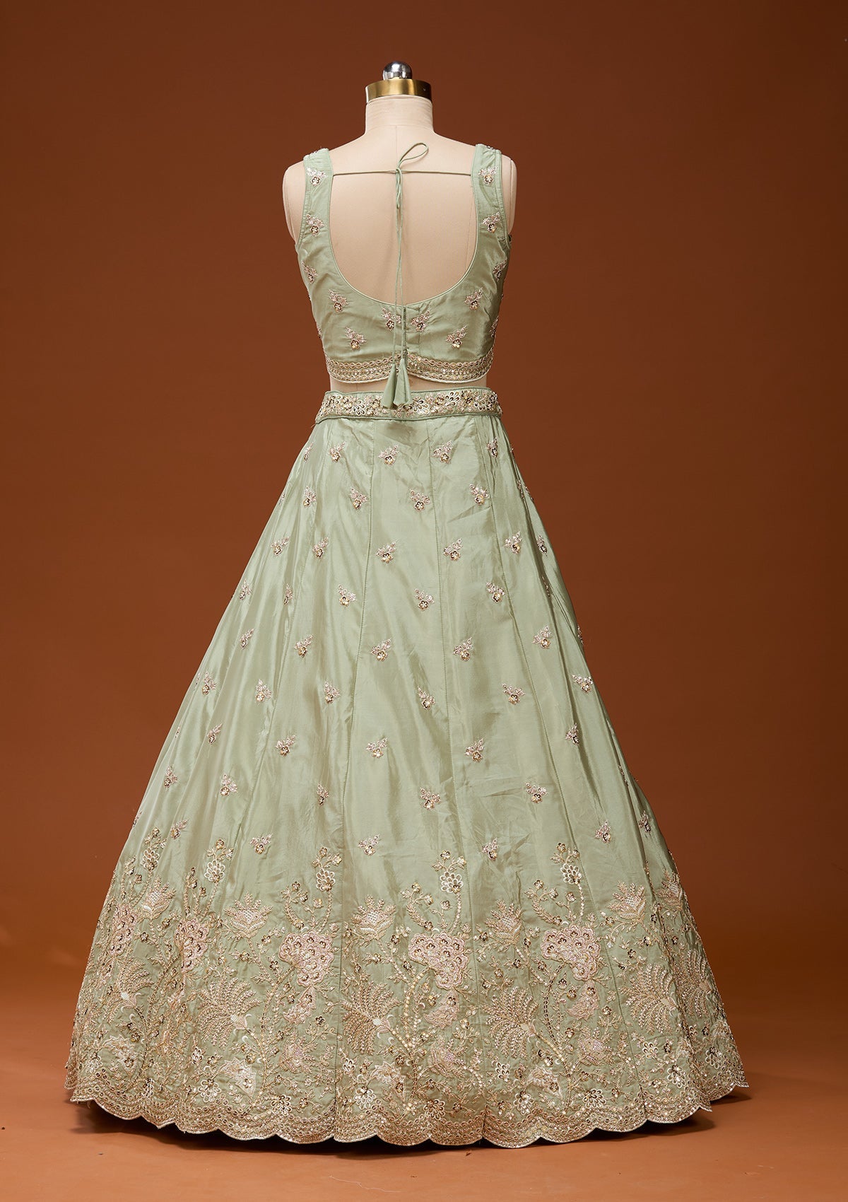 Pista Green Cording Satin Readymade Lehenga_Koskii