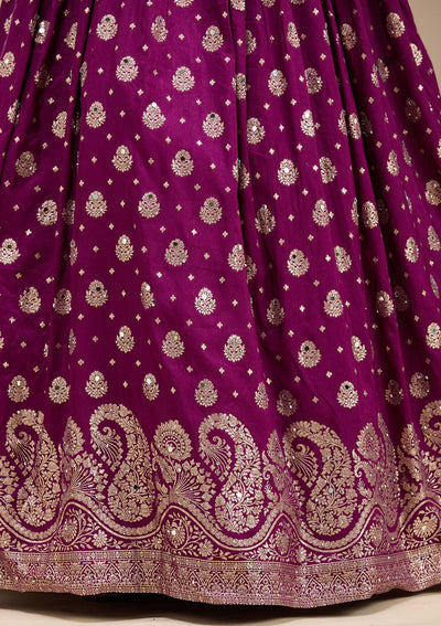 Purple Mirrorwork Soft Raw Silk Readymade Lehenga-koskii
