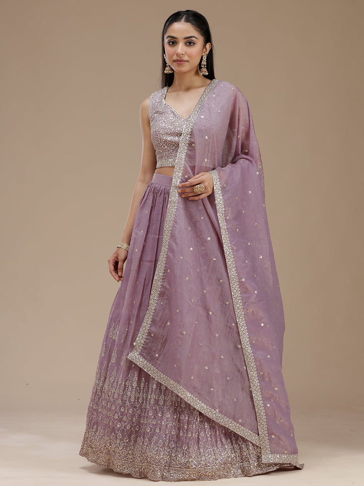 Lavender Zariwork (Gold) Tissue Readymade Lehenga