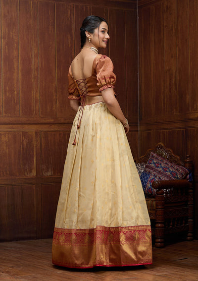 Beige  Banarasi Readymade Lehenga-Koskii