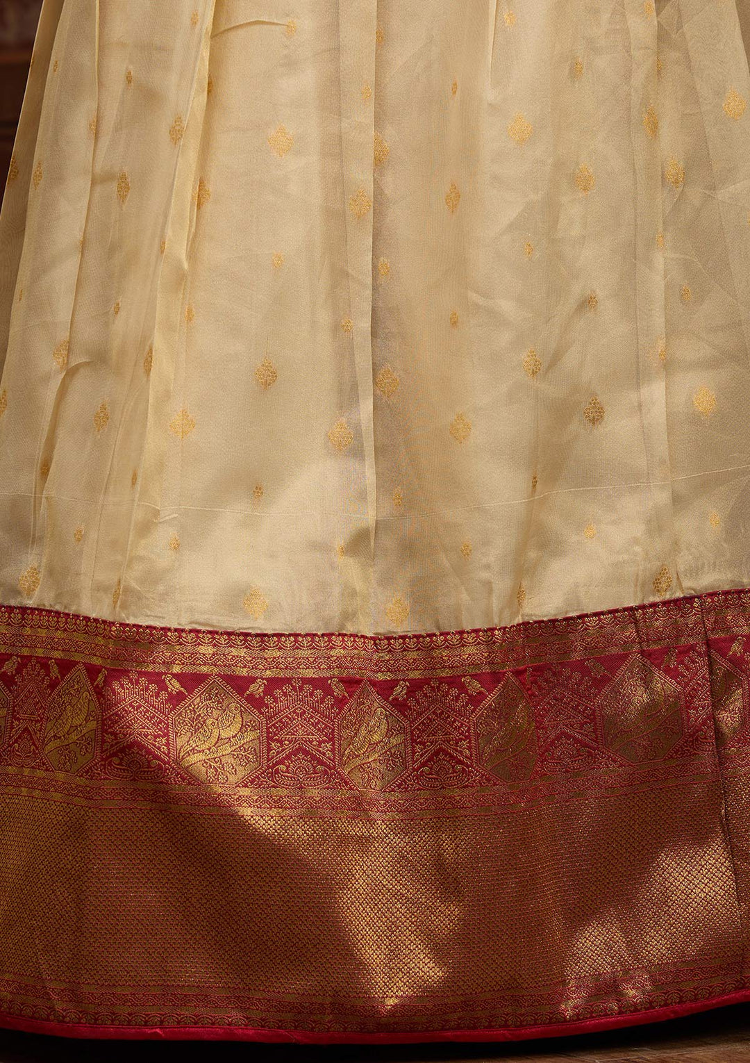 Beige  Banarasi Readymade Lehenga-Koskii