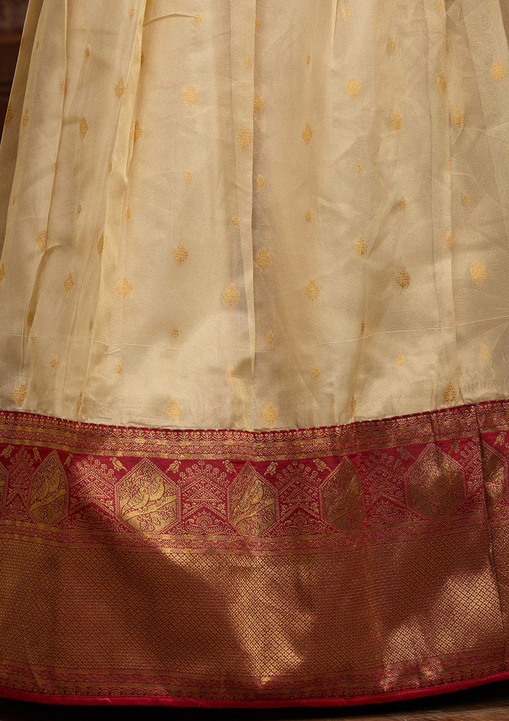 Beige  Banarasi Readymade Lehenga-Koskii