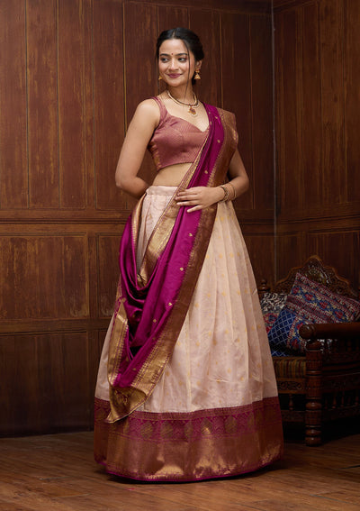 Pink Threadwork Linen Unstitched Salwar Suit-koskii