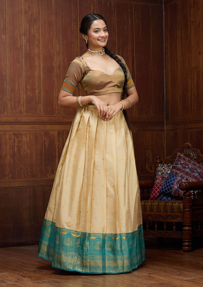 Beige  Banarasi Readymade Lehenga-Koskii