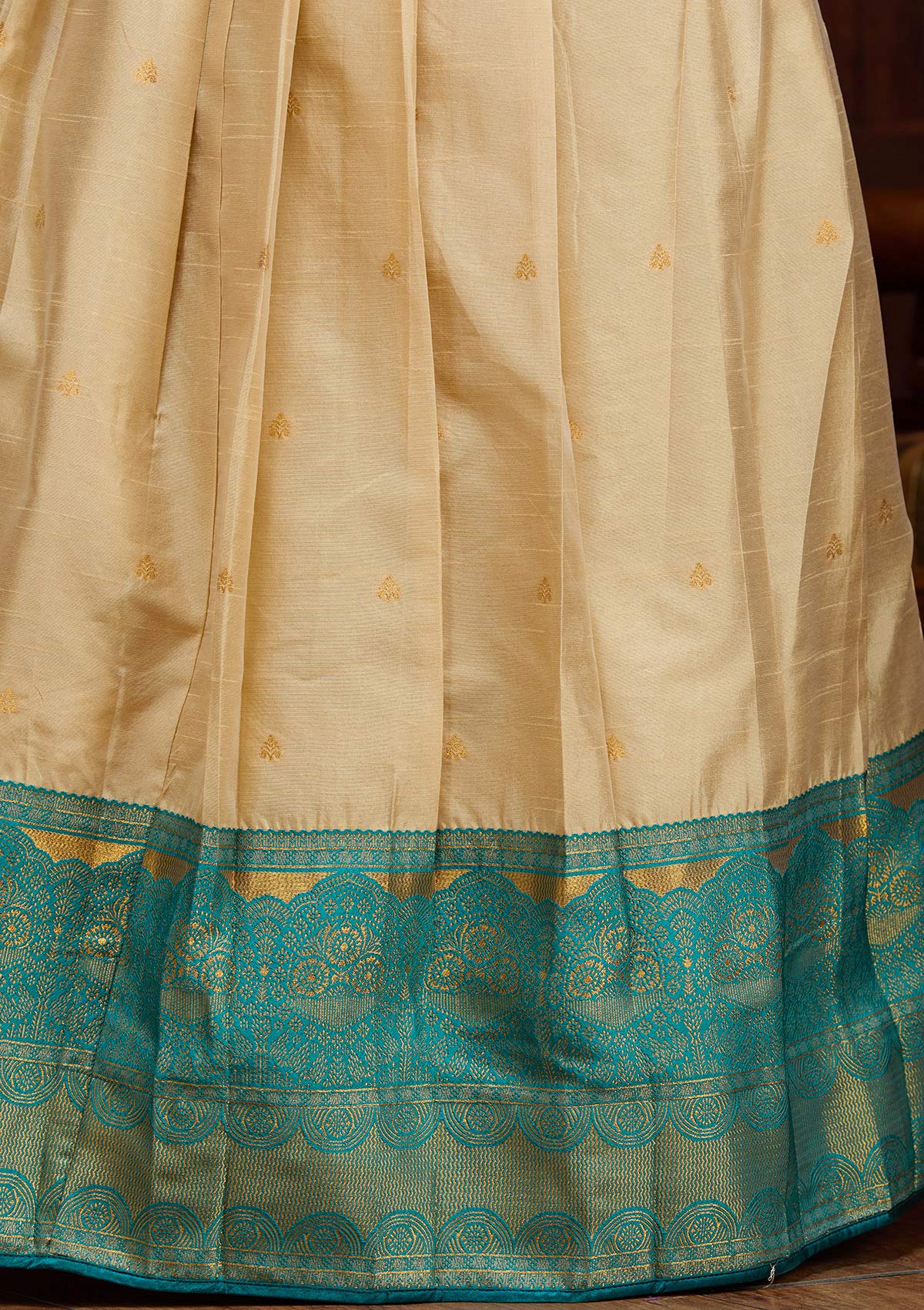 Beige  Banarasi Readymade Lehenga-Koskii