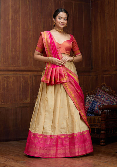Beige Banarasi Readymade Lehenga-Koskii
