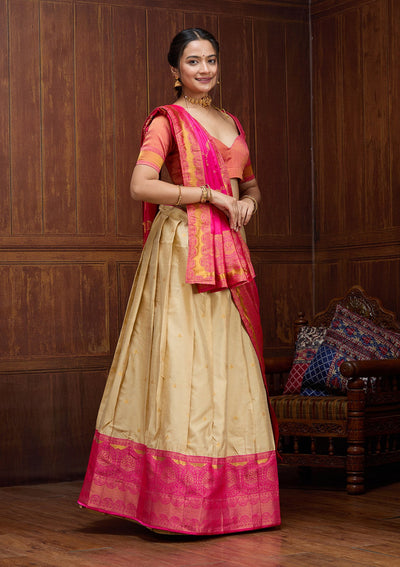 Beige Banarasi Readymade Lehenga-Koskii