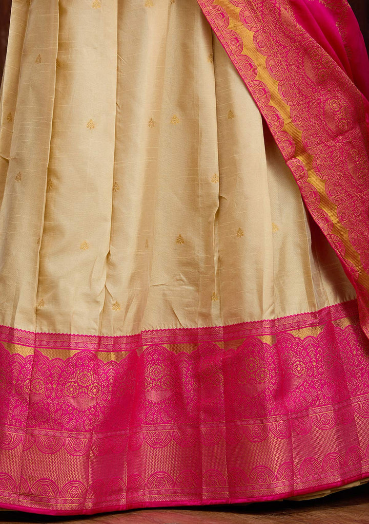 Beige Banarasi Readymade Lehenga-Koskii
