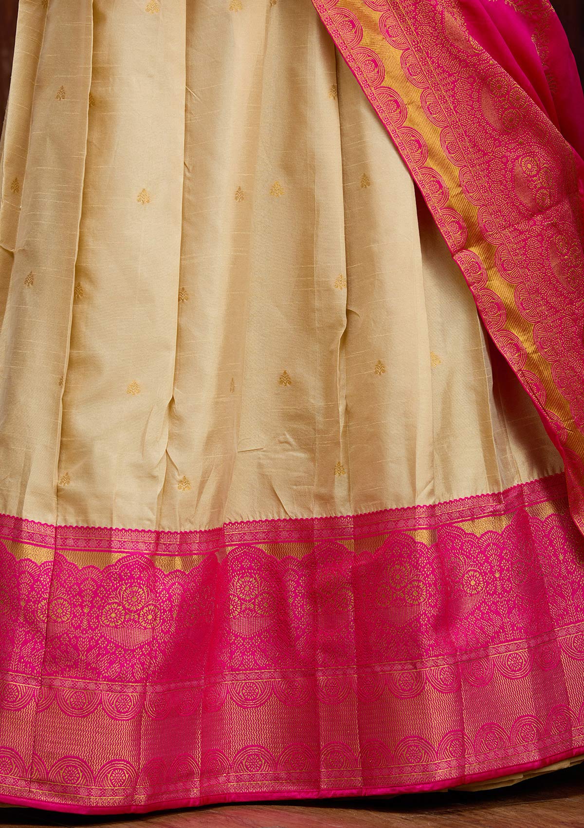 Beige Banarasi Readymade Lehenga-Koskii