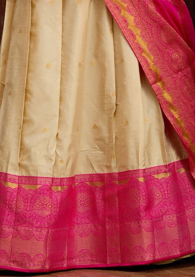 Beige Banarasi Readymade Lehenga-Koskii
