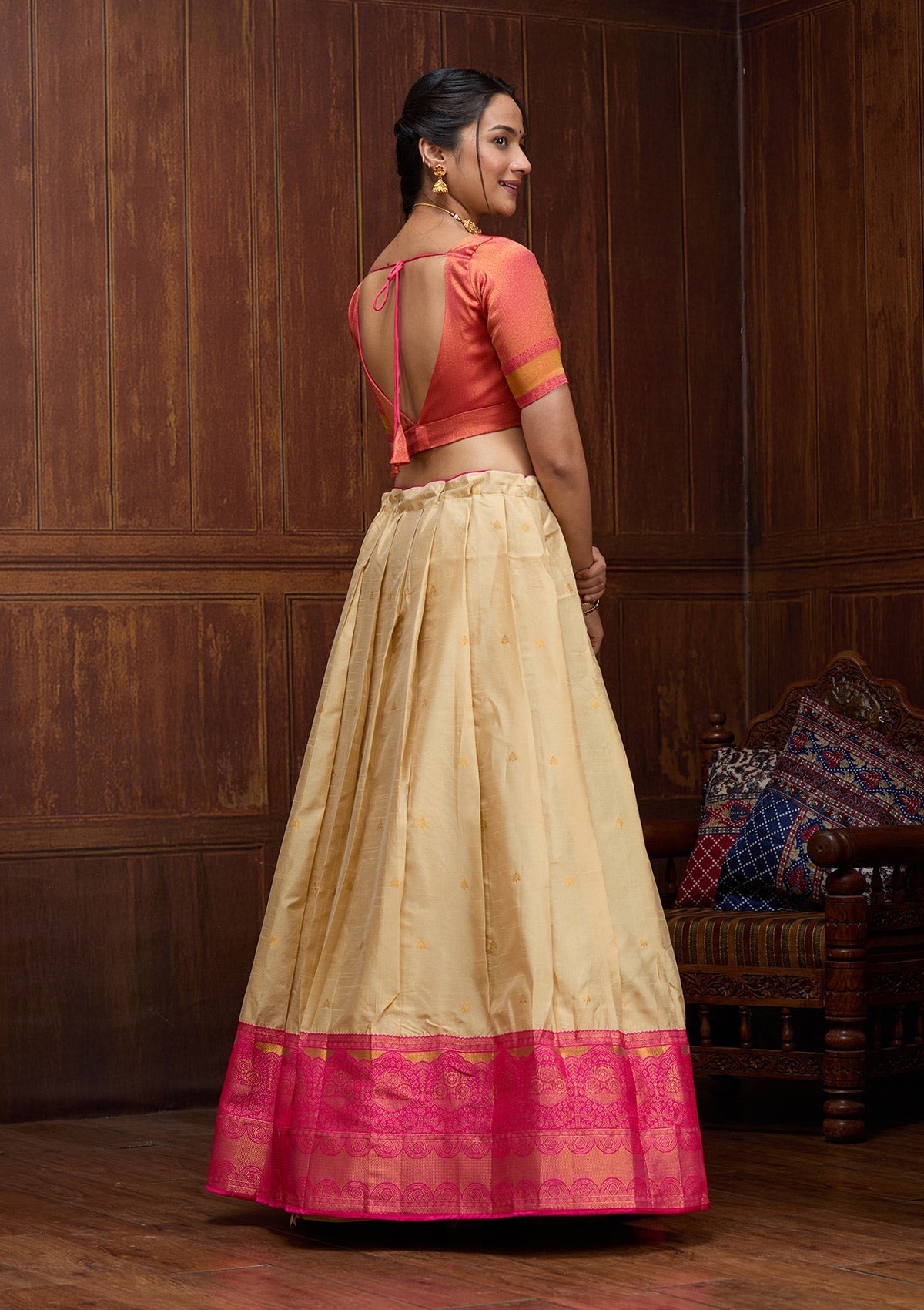 Beige Banarasi Readymade Lehenga-Koskii