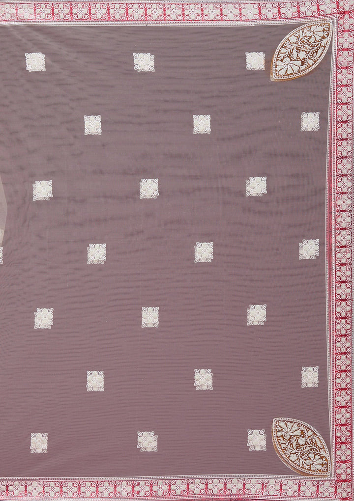Beige Pearlwork Net Readymade Lehenga-koskii