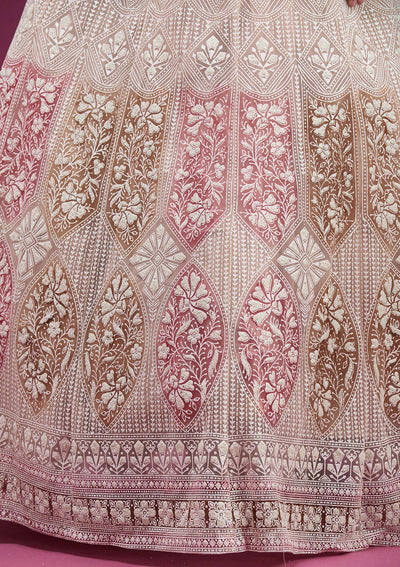 Beige Pearlwork Net Readymade Lehenga-koskii