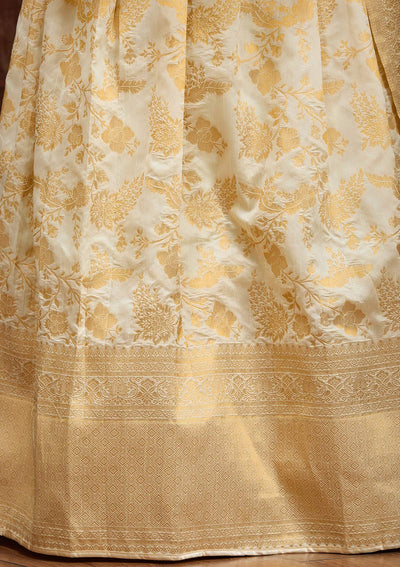 Off White Banarasi Readymade Lehenga-Koskii