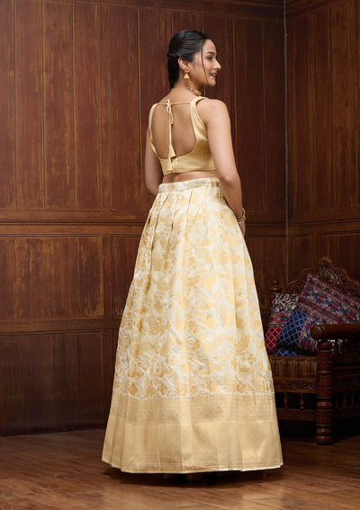 Off White Banarasi Readymade Lehenga-Koskii