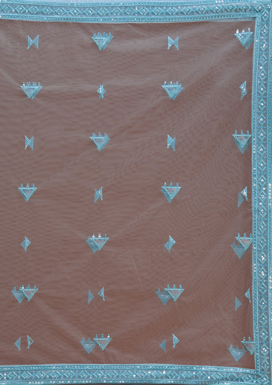 Sky Blue Threadwork Net Readymade Lehenga-koskii