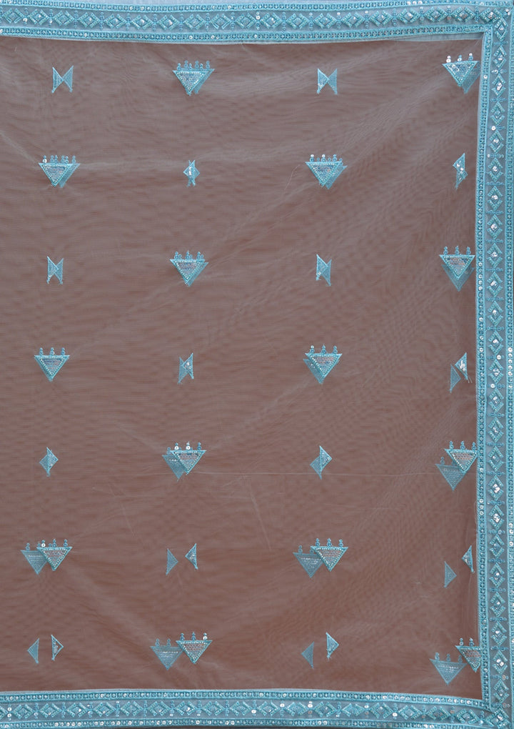 Sky Blue Threadwork Net Readymade Lehenga-koskii