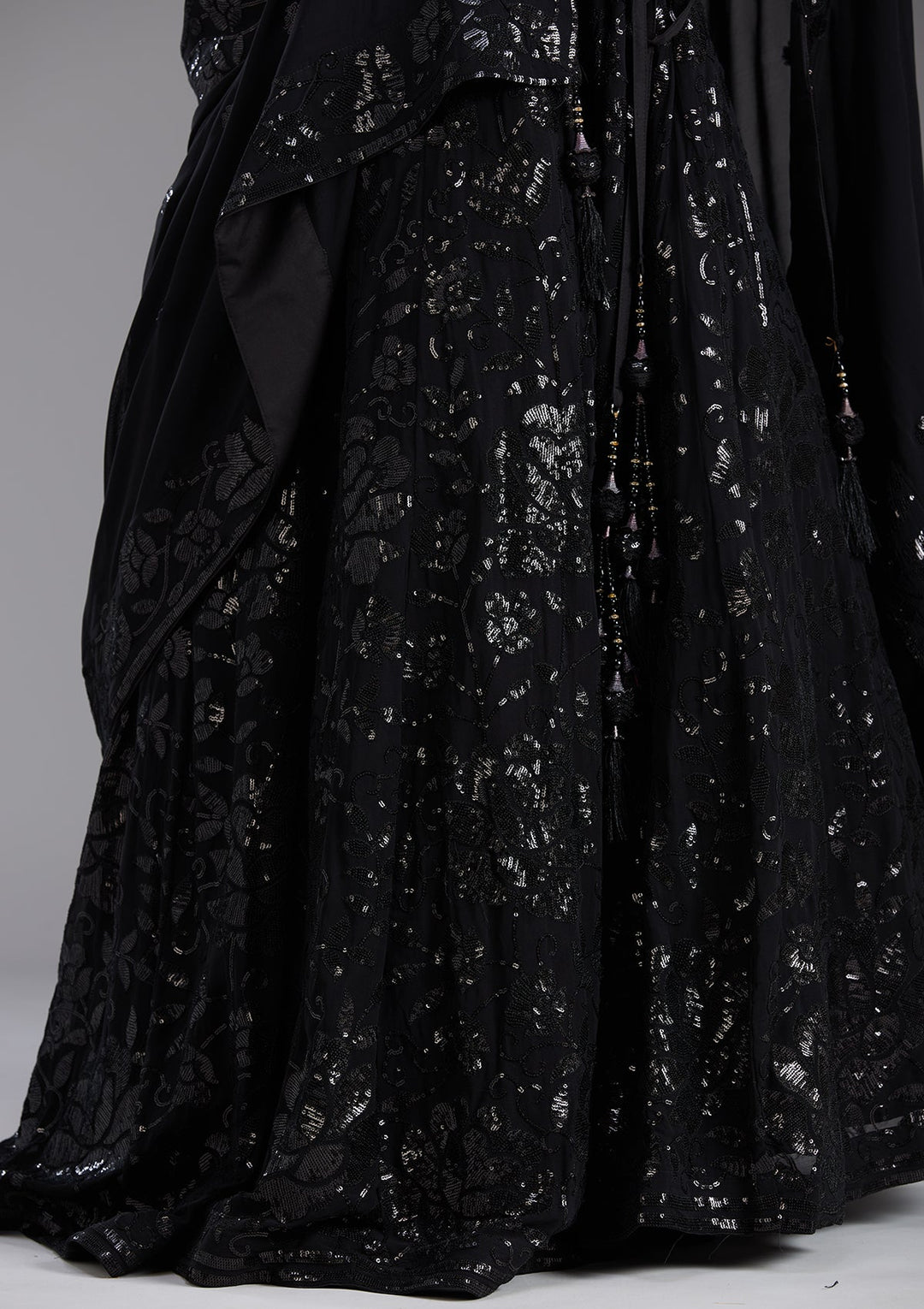 Black Sequins Georgette Readymade Lehenga