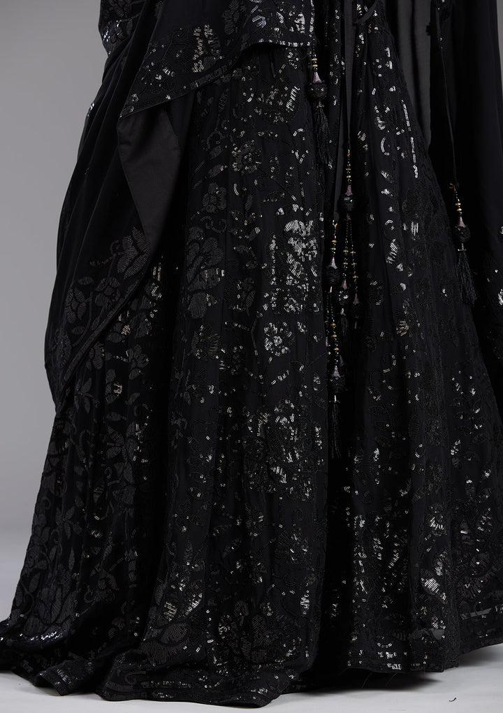 Black Sequins Georgette Readymade Lehenga