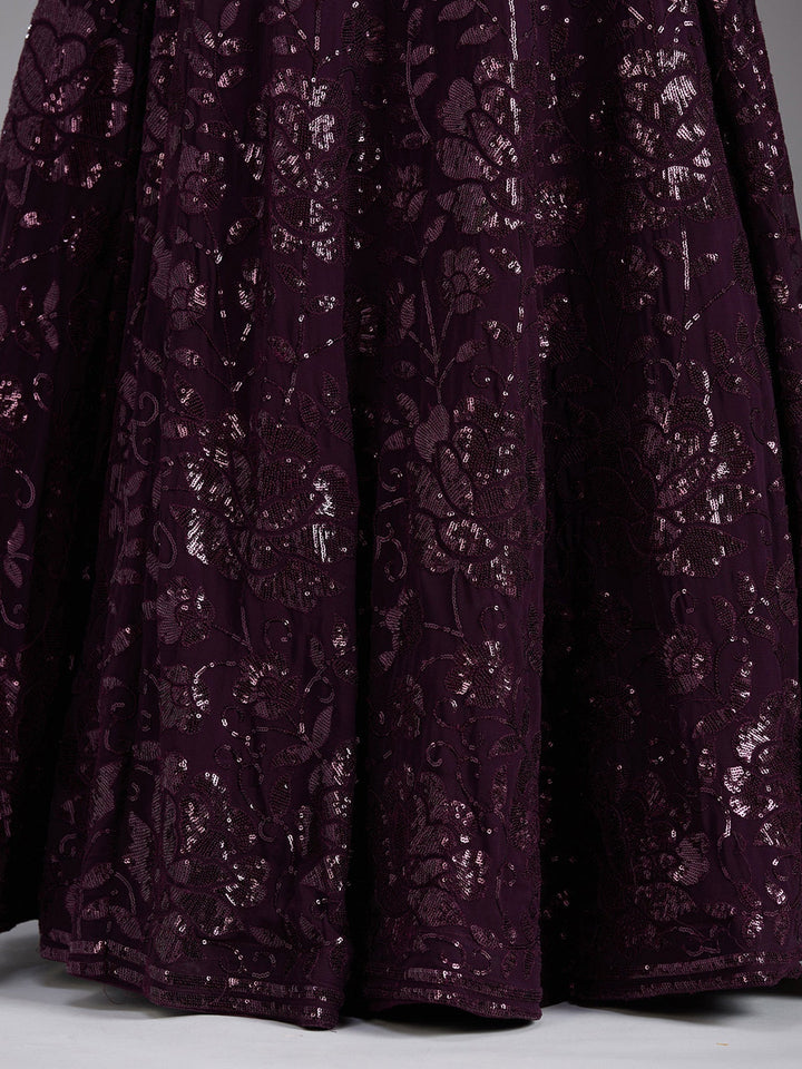Wine Sequins Georgette Readymade Lehenga