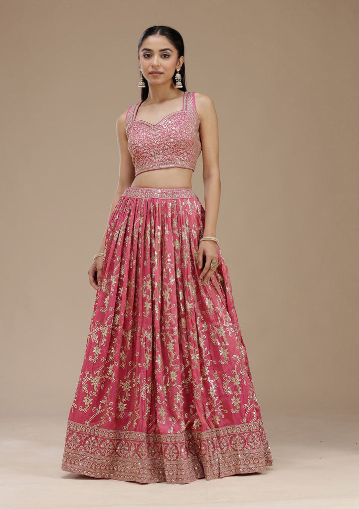 Magenta Pink Sequins Shimmer Readymade Lehenga-koskii
