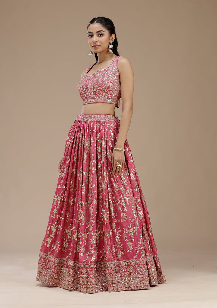 Magenta Pink Sequins Shimmer Readymade Lehenga-koskii
