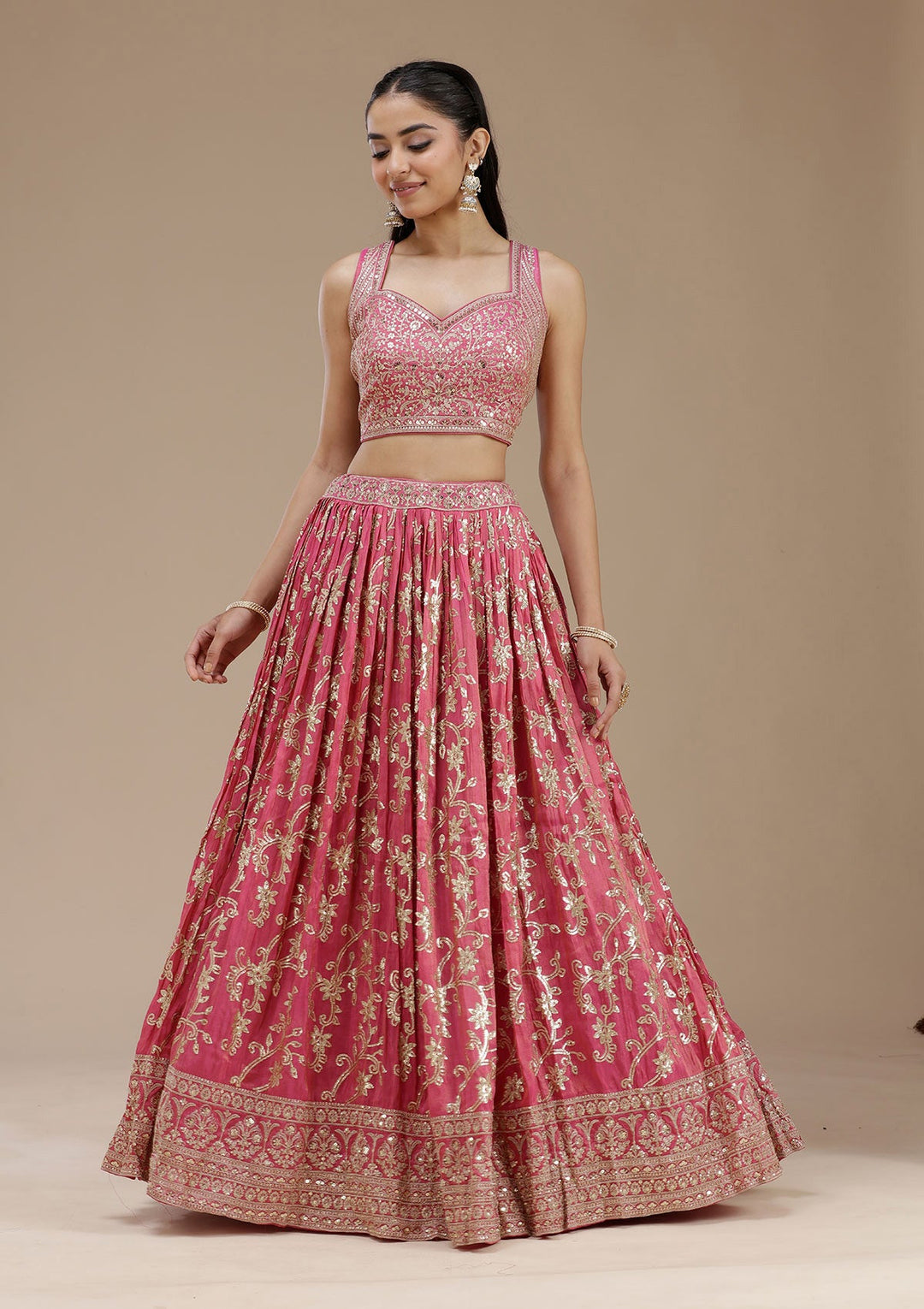 Magenta Pink Sequins Shimmer Readymade Lehenga-koskii