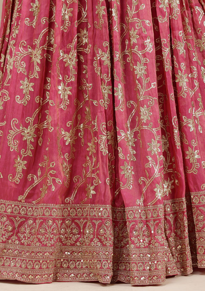 Magenta Pink Sequins Shimmer Readymade Lehenga-koskii