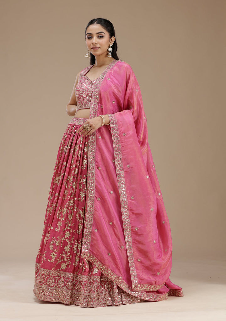 Magenta Pink Sequins Shimmer Readymade Lehenga-koskii