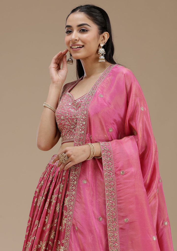 Magenta Pink Sequins Shimmer Readymade Lehenga-koskii