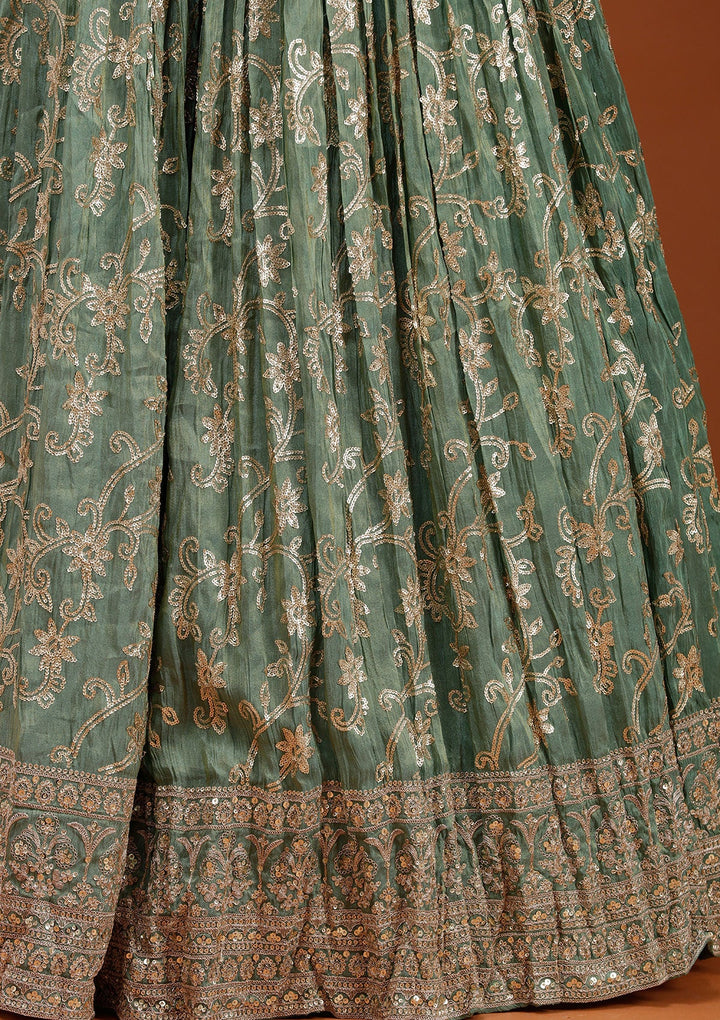 Pista Green Sequins Shimmer Readymade Lehenga-koskii