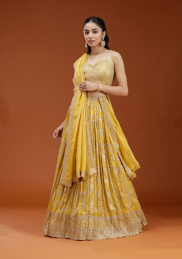 Yellow Sequins Shimmer Readymade Lehenga-koskii