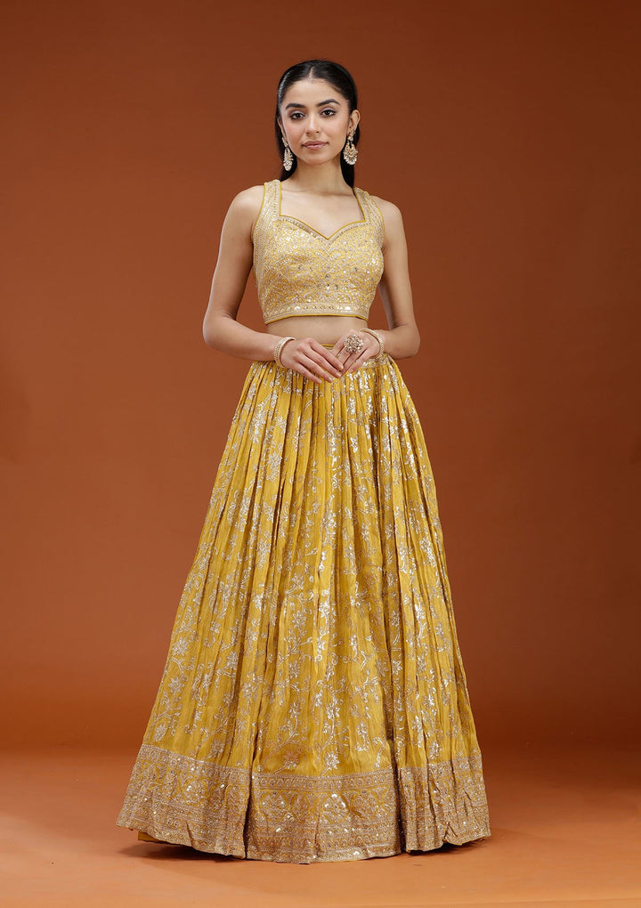 Yellow Sequins Shimmer Readymade Lehenga-koskii