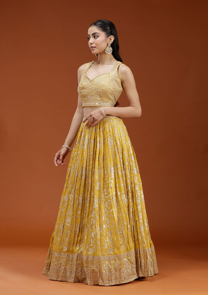 Yellow Sequins Shimmer Readymade Lehenga-koskii