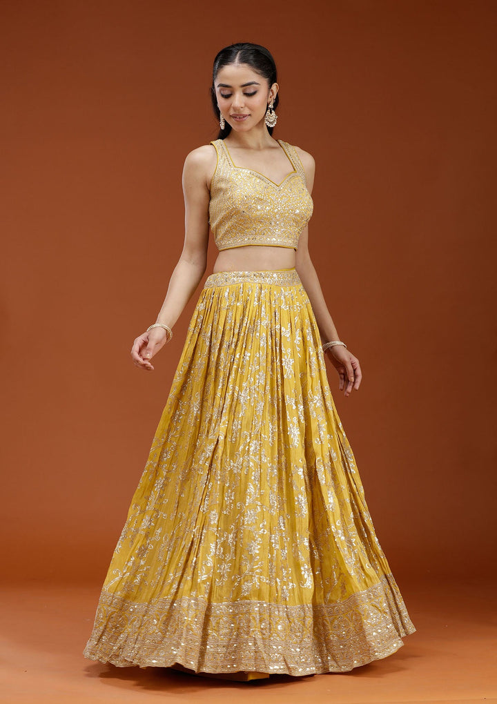 Yellow Sequins Shimmer Readymade Lehenga-koskii