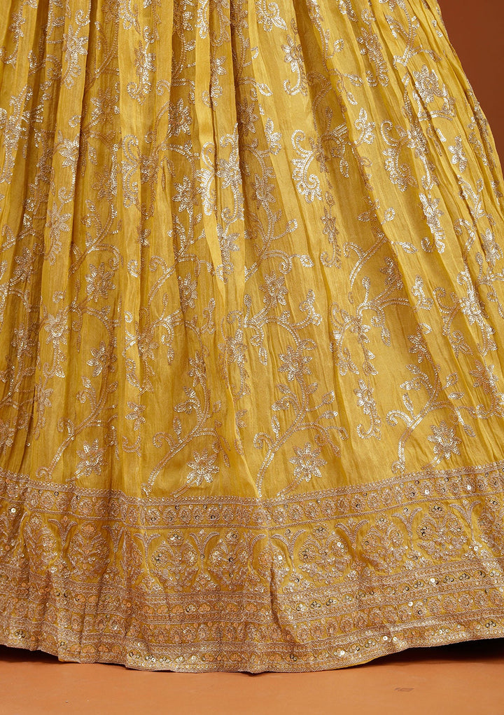 Yellow Sequins Shimmer Readymade Lehenga-koskii