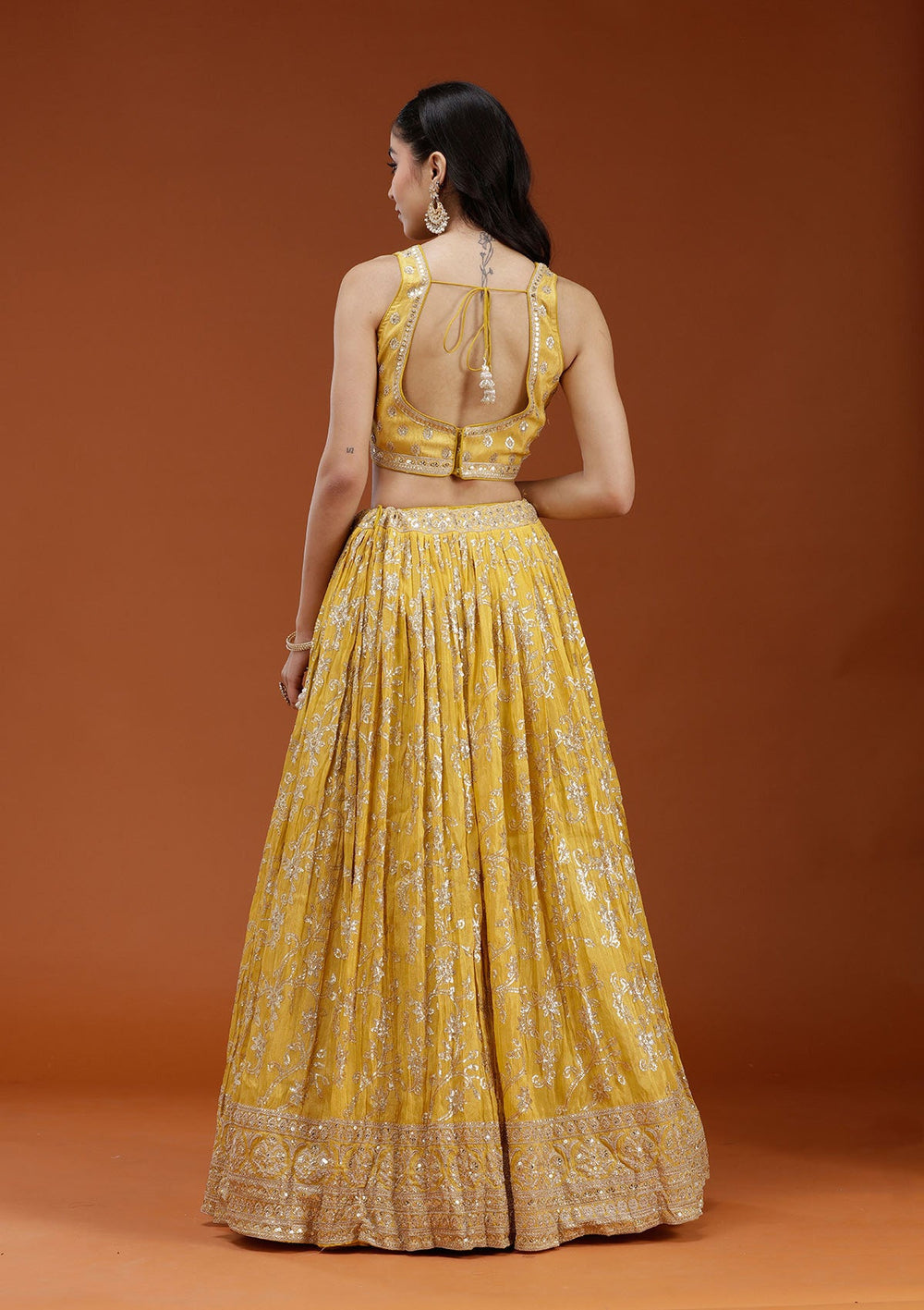 Yellow Sequins Shimmer Readymade Lehenga-koskii