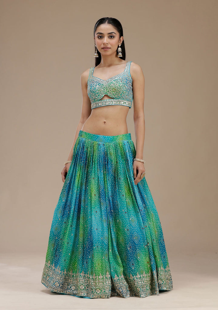 Sky Blue Sequins Crepe Readymade Lehenga-koskii