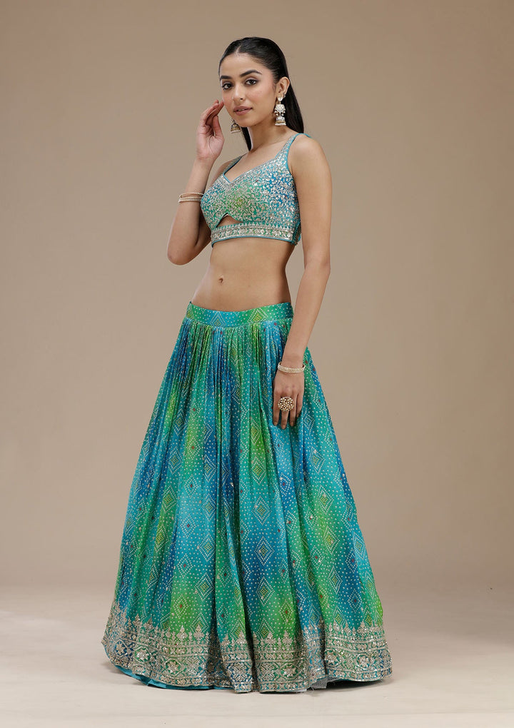 Sky Blue Sequins Crepe Readymade Lehenga-koskii