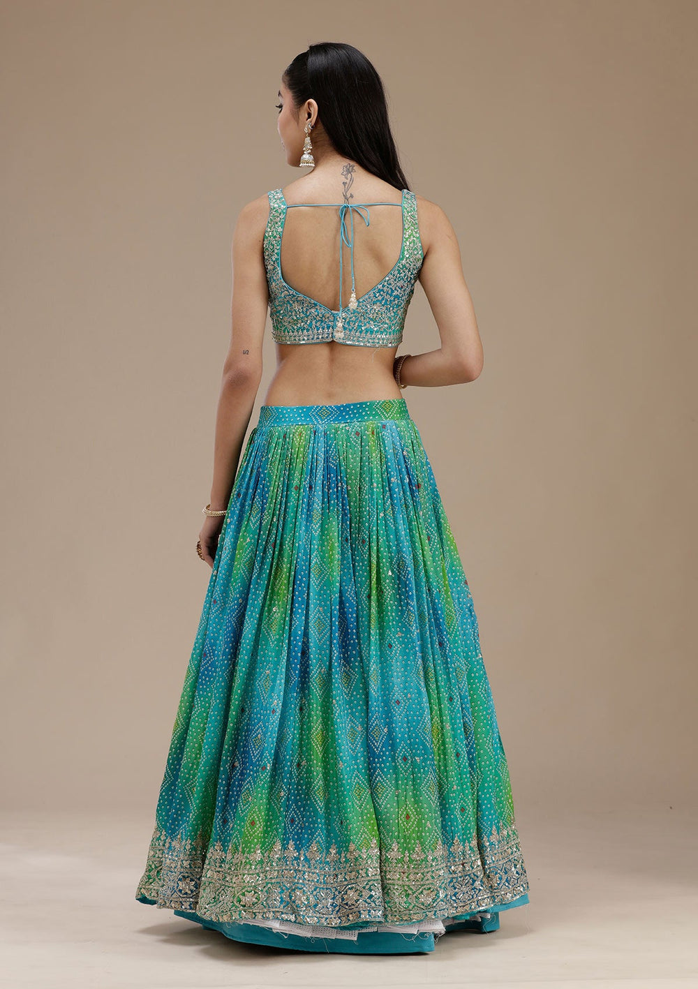 Sky Blue Sequins Crepe Readymade Lehenga-koskii