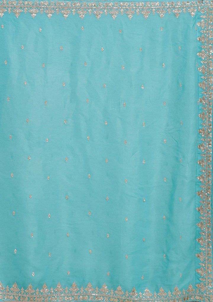 Sky Blue Sequins Crepe Readymade Lehenga-koskii