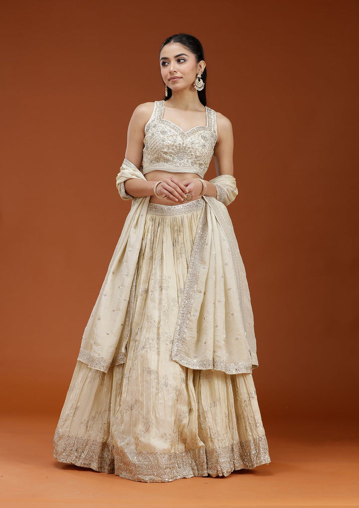 Beige Sequins Shimmer Readymade Lehenga-koskii