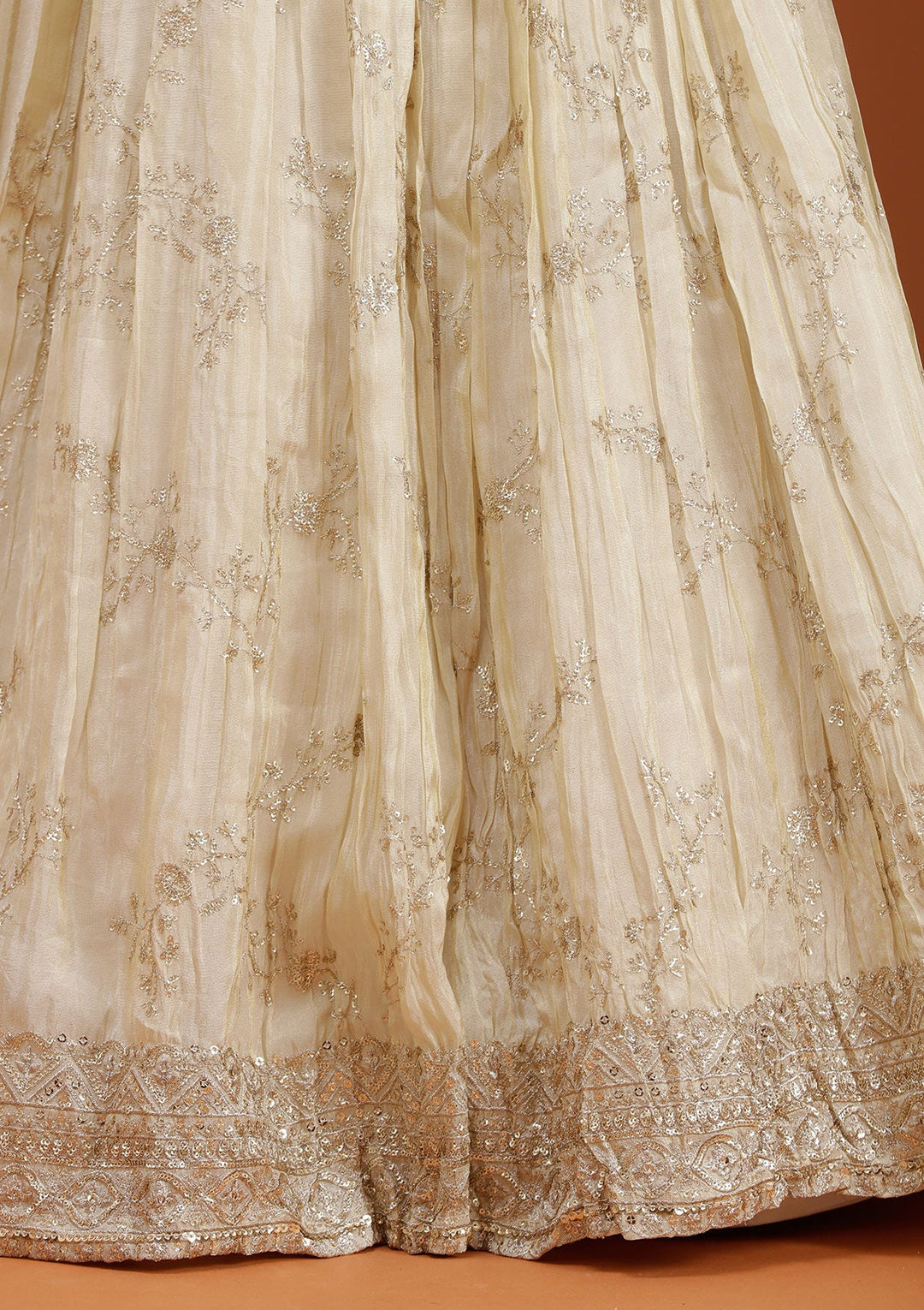 Beige Sequins Shimmer Readymade Lehenga-koskii