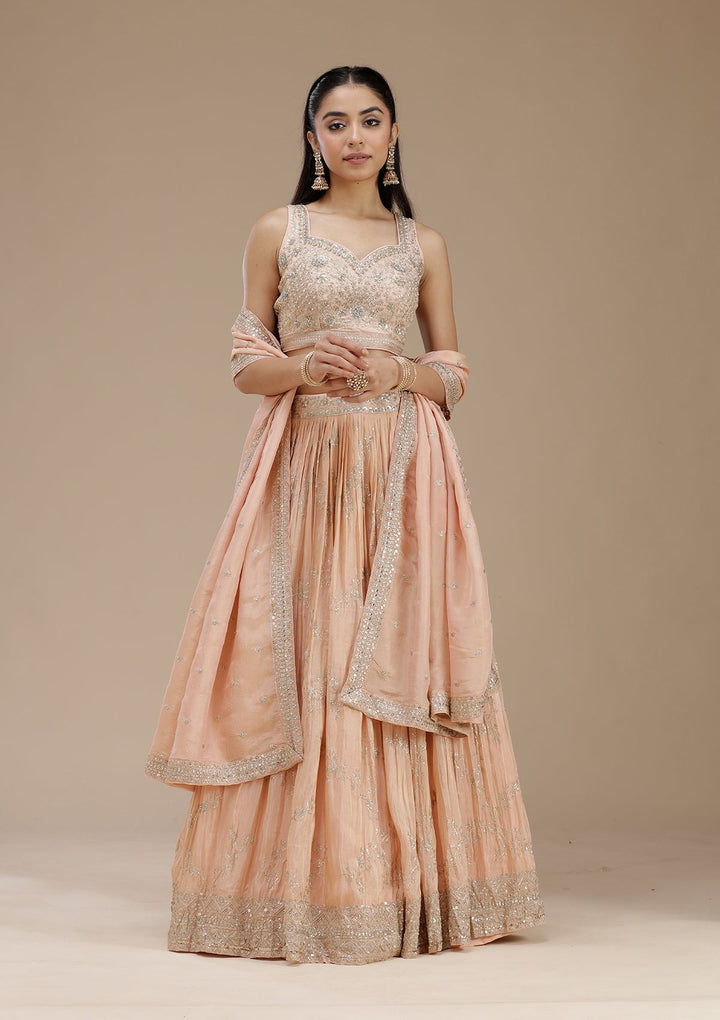 Peach Sequins Shimmer Readymade Lehenga-koskii
