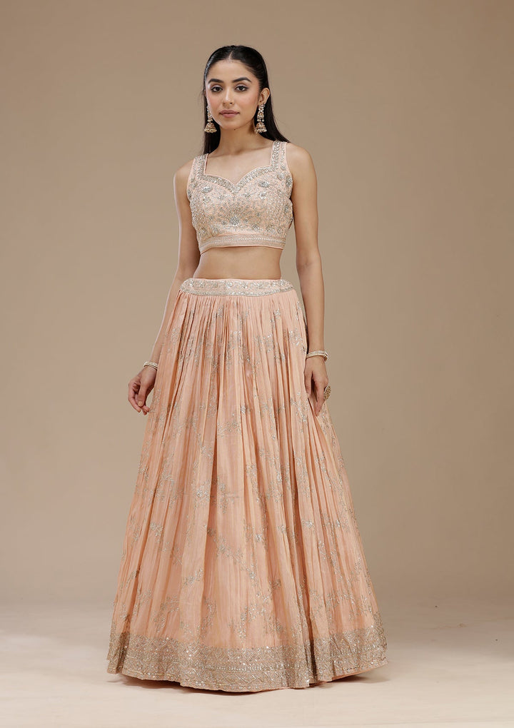 Peach Sequins Shimmer Readymade Lehenga-koskii