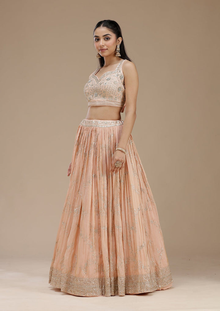 Peach Sequins Shimmer Readymade Lehenga-koskii